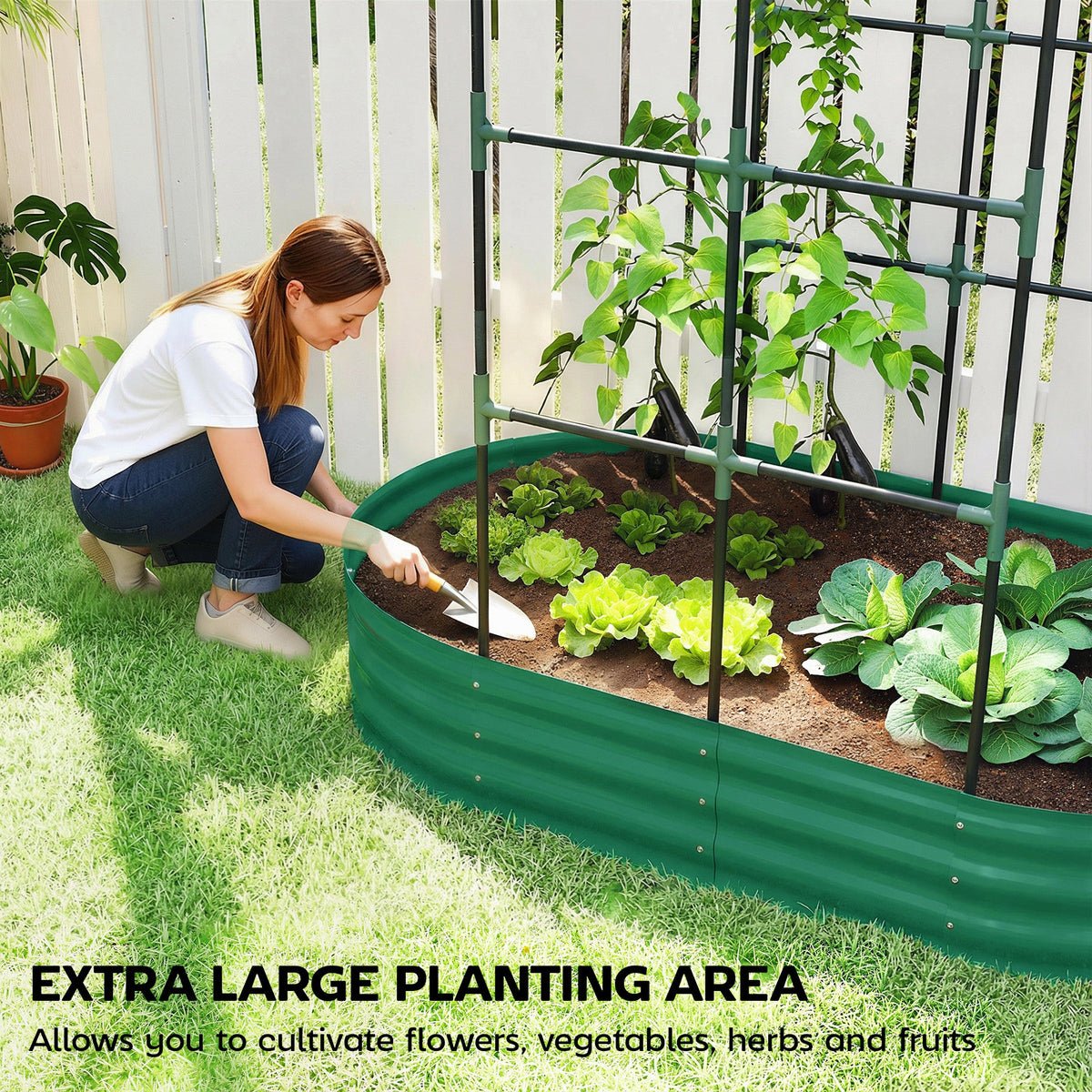 Galvanised Raised Garden Bed with Arched Trellis for Vegetables & Flowers
