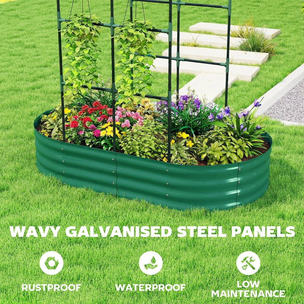 Galvanised Raised Garden Bed with Arched Trellis for Vegetables & Flowers