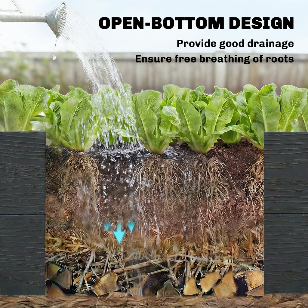 3 x 3 x 1ft Vinyl Raised Garden Bed with Open Bottom, Grey Wood Effect