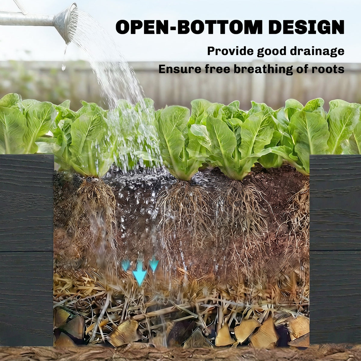 3 x 3 x 1ft Vinyl Raised Garden Bed with Open Bottom, Grey Wood Effect