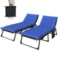Set of 2 Folding Lounge Chairs, 75 cm Wide with Cushion and Side Pocket, Dark Grey/Blue