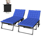 Set of 2 Folding Lounge Chairs, 75 cm Wide with Cushion and Side Pocket, Dark Grey/Blue