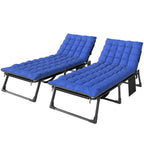 Set of 2 Folding Lounge Chairs, 75 cm Wide with Cushion and Side Pocket, Dark Grey/Blue
