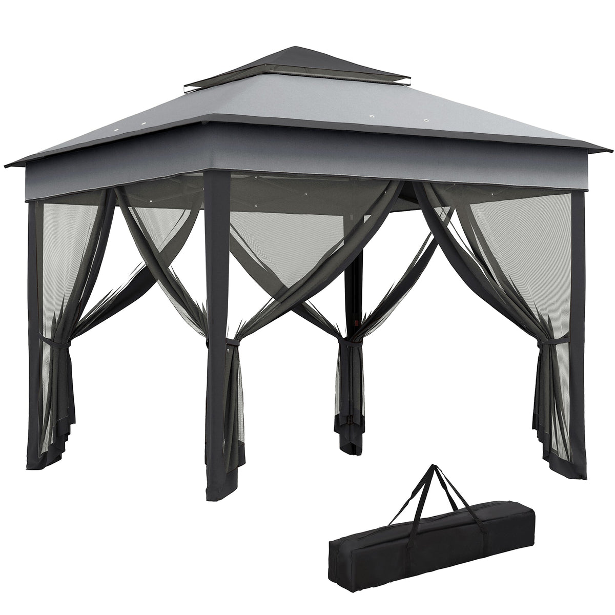 10.7 x 10.7ft Pop-Up Gazebo with Mesh Curtains & UV30 Roof, Dark Grey