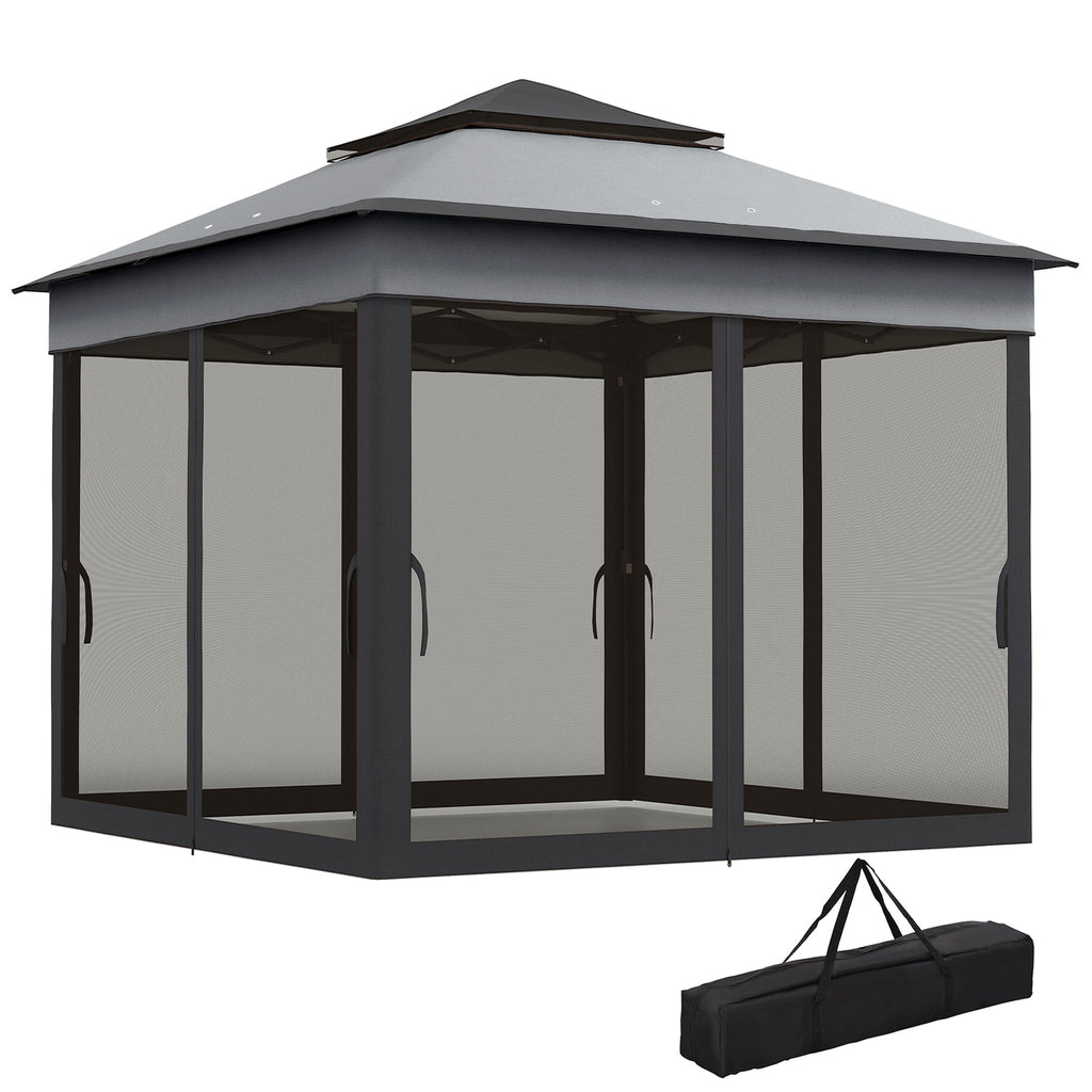 10.7 x 10.7ft Pop-Up Gazebo with Mesh Curtains & UV30 Roof, Dark Grey