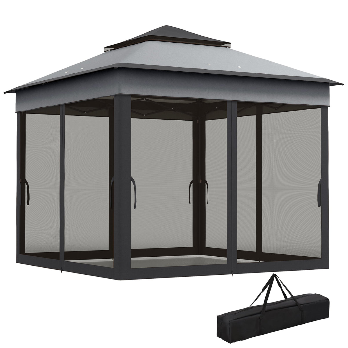 10.7 x 10.7ft Pop-Up Gazebo with Mesh Curtains & UV30 Roof, Dark Grey