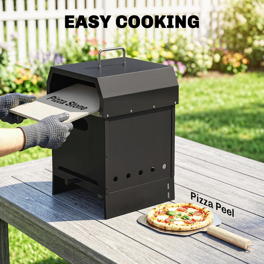 3-in-1 Wood-Fired Pizza Oven with Stone & Peel for Charcoal Grill, Black