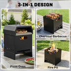 3-in-1 Wood-Fired Pizza Oven with Stone & Peel for Charcoal Grill, Black