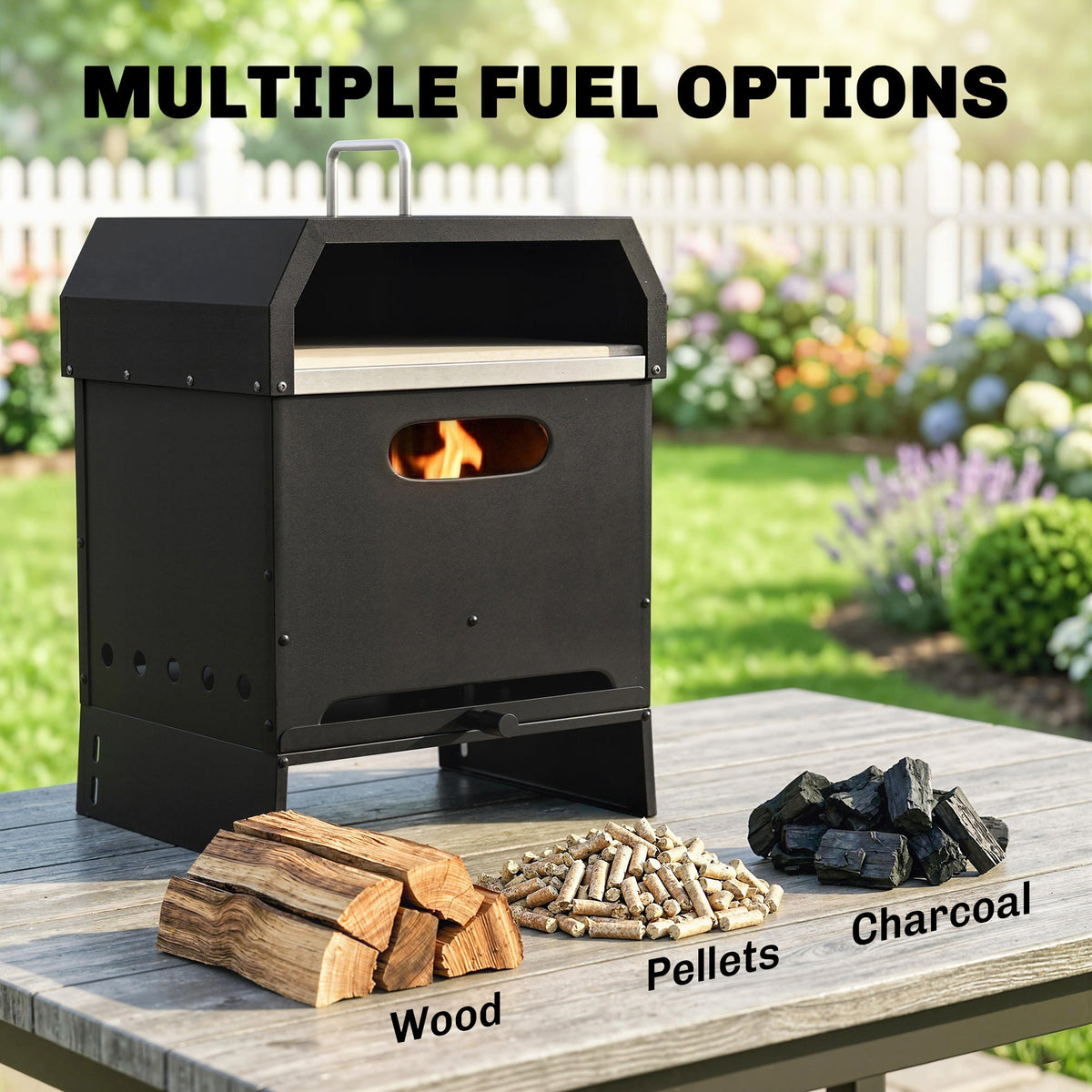 3-in-1 Wood-Fired Pizza Oven with Stone & Peel for Charcoal Grill, Black