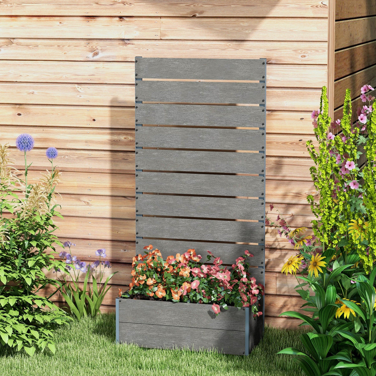 28" x 15" x 59" Raised Garden Bed with Trellis, Dark Grey