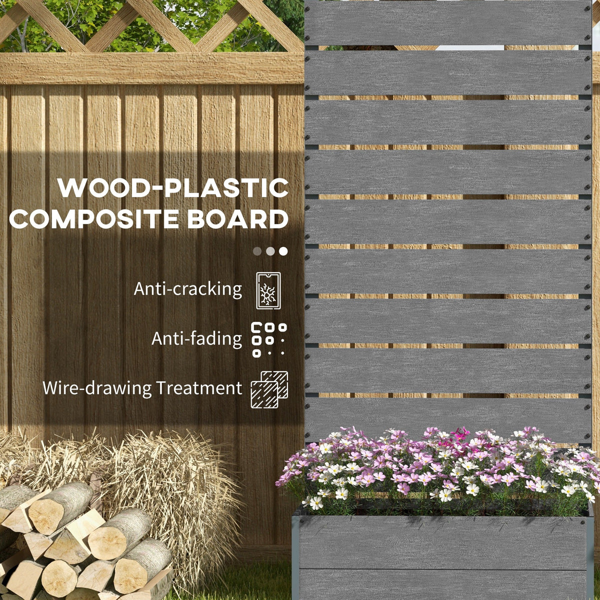 28" x 15" x 59" Raised Garden Bed with Trellis, Dark Grey
