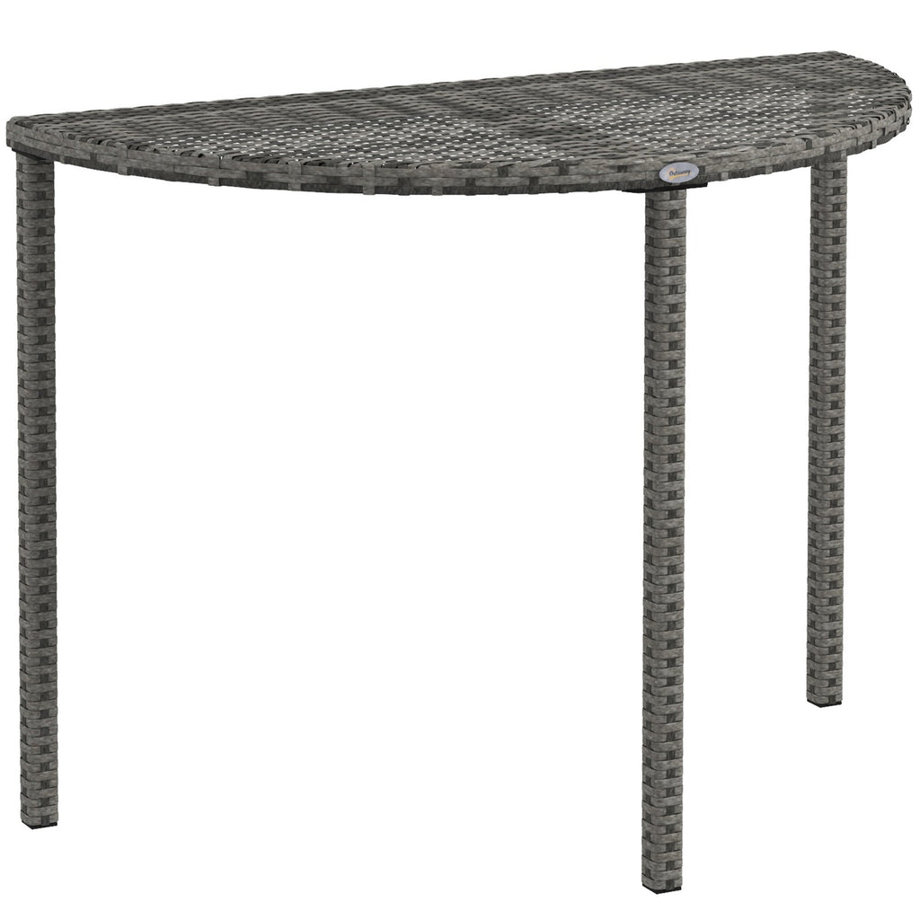 39.4" Half Round PE Rattan Side Table with Metal Frame, Grey