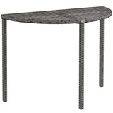 39.4" Half Round PE Rattan Side Table with Metal Frame, Grey