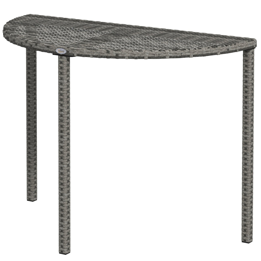 39.4" Half Round PE Rattan Side Table with Metal Frame, Grey