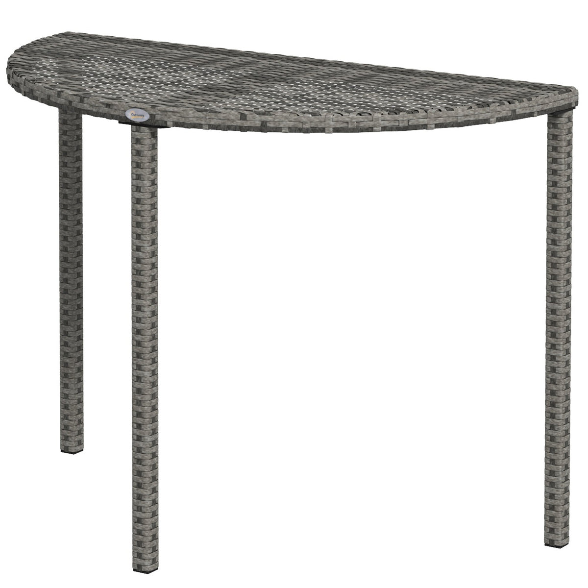 39.4" Half Round PE Rattan Side Table with Metal Frame, Grey