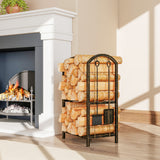 2-Tier Firewood Rack with 4 Fireplace Tools & Hooks, 220 lb Capacity, Coffee Brown