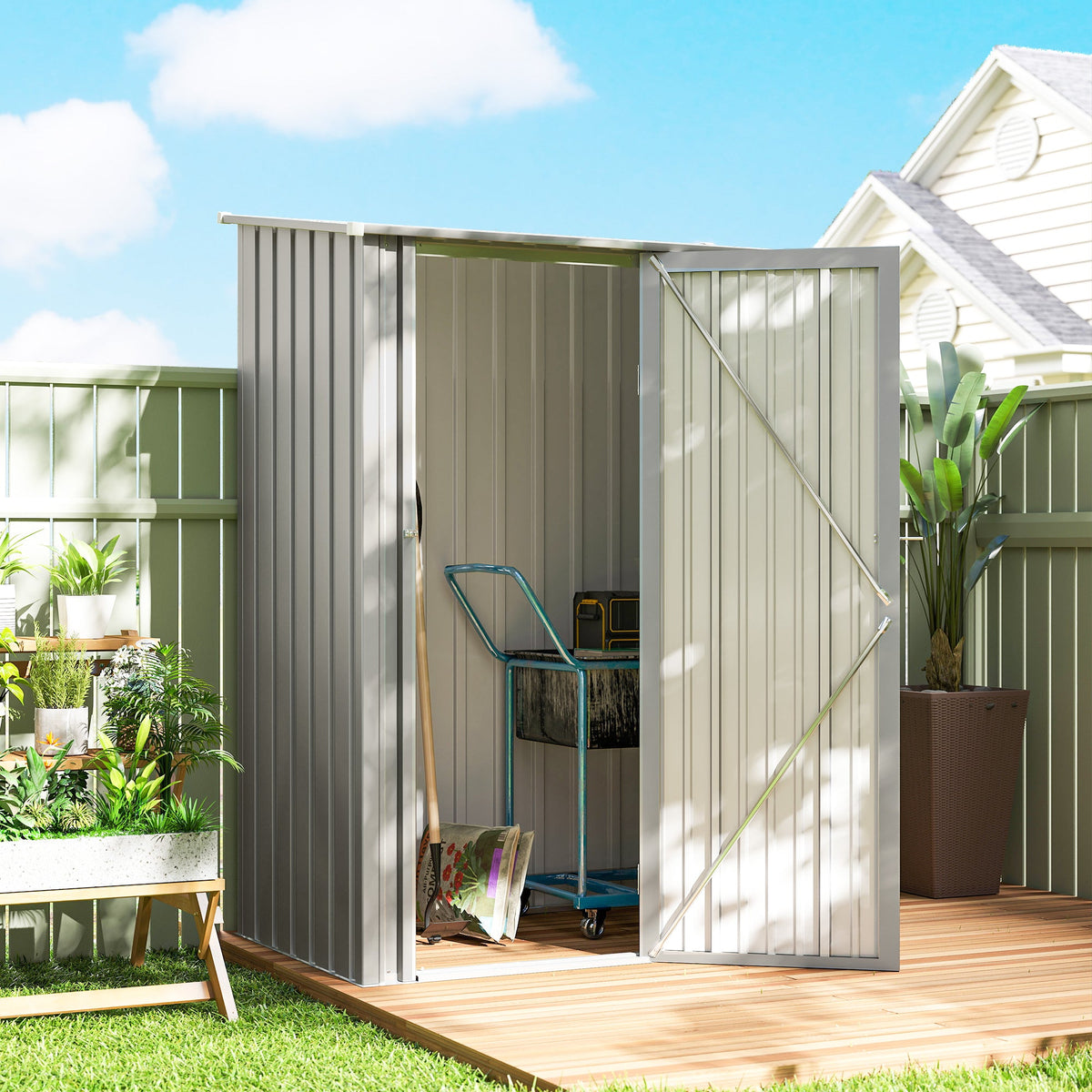 5ft x 3ft Garden Storage Shed with Sloped Roof and Lockable Door