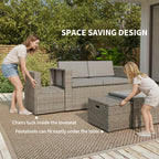 6 Piece Rattan Nesting Patio Set with Loveseat and Footstools, Dark Grey