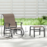 2-Piece Outdoor Glider Chair with Ottoman and All-Weather Breathable Mesh, Brown