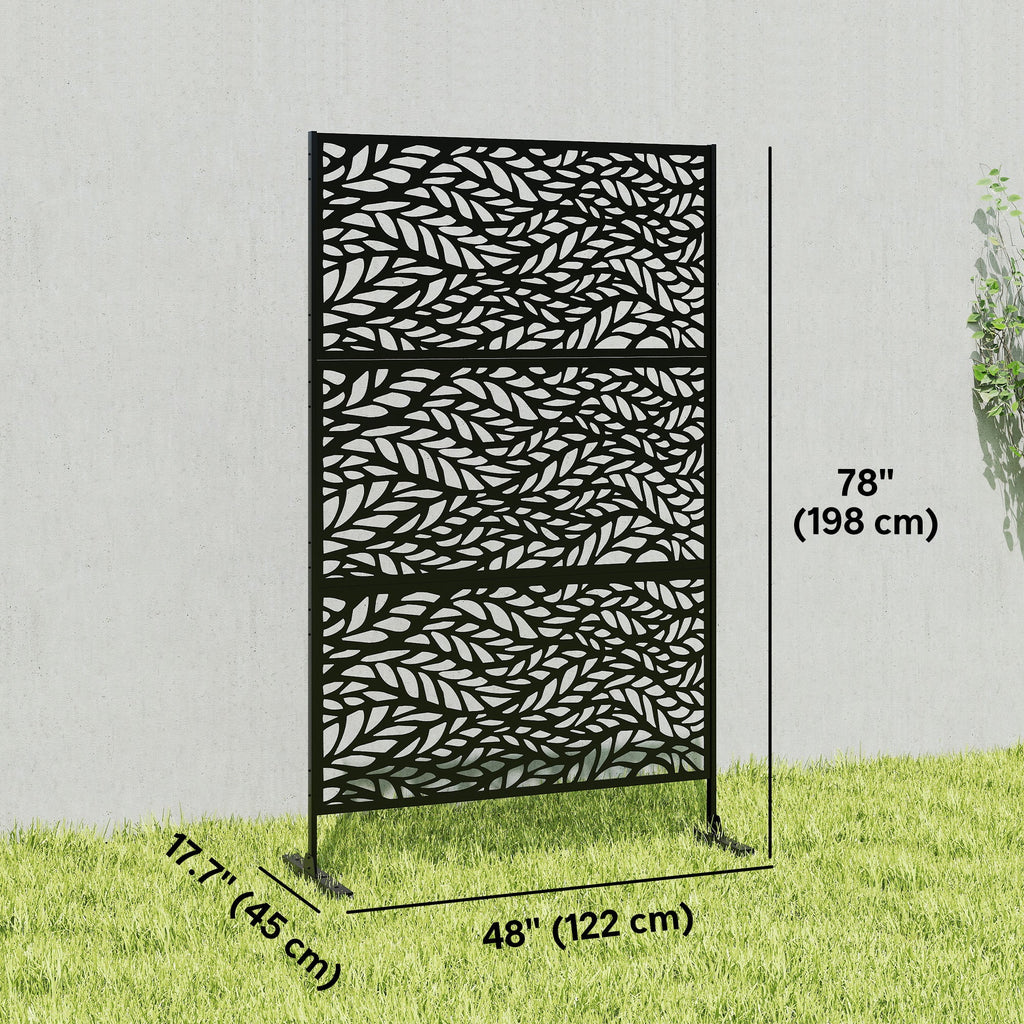78" x 48" Metal Outdoor Privacy Screen, Willow Branch Design, Black