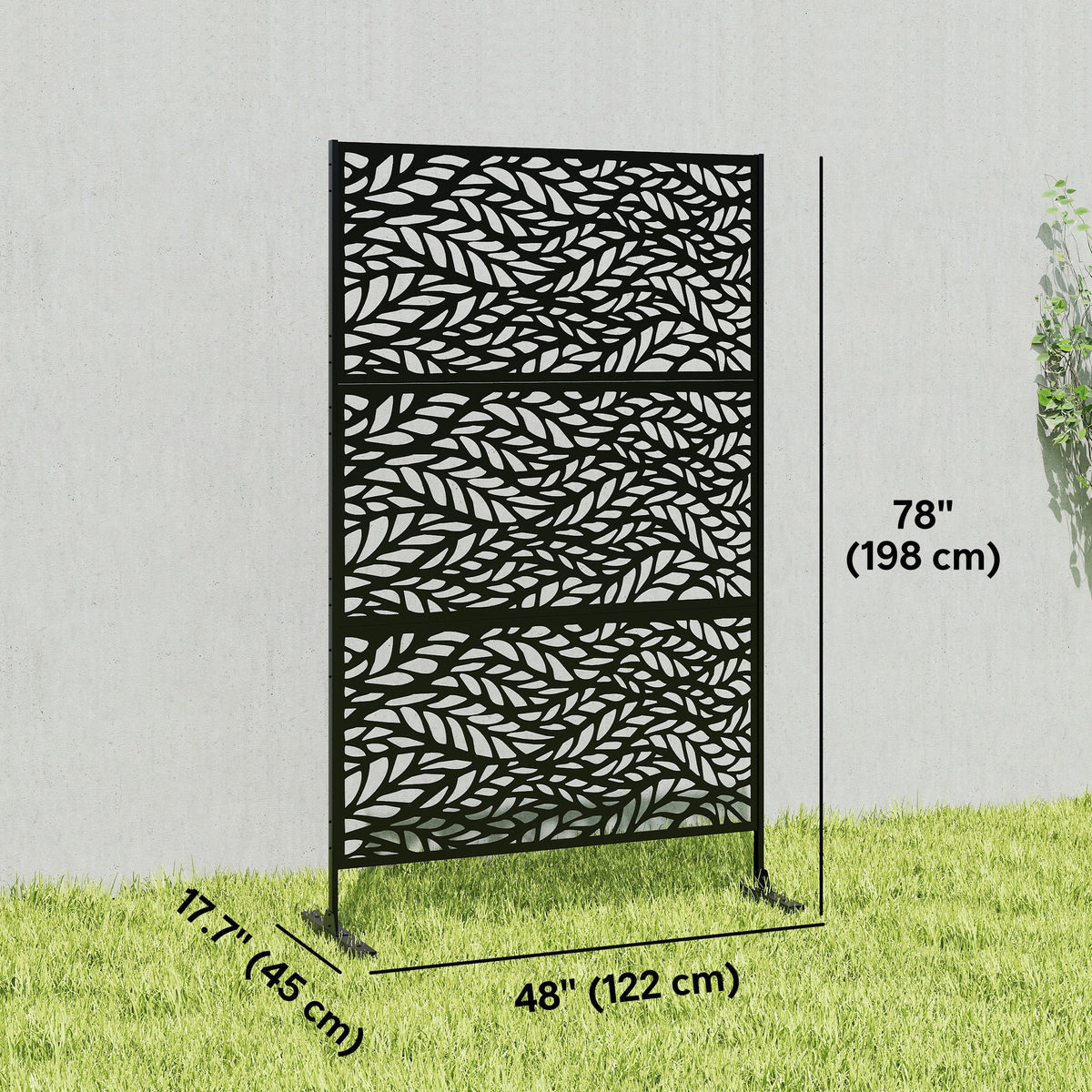 78" x 48" Metal Outdoor Privacy Screen, Willow Branch Design, Black