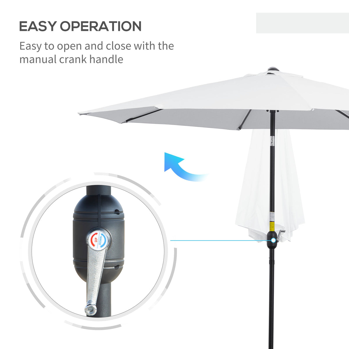 10' x 8' Round Market Umbrella with Crank and Tilt, White