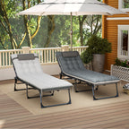 Set of 2 Folding Lounge Chairs with Cushion and Side Pocket, Grey