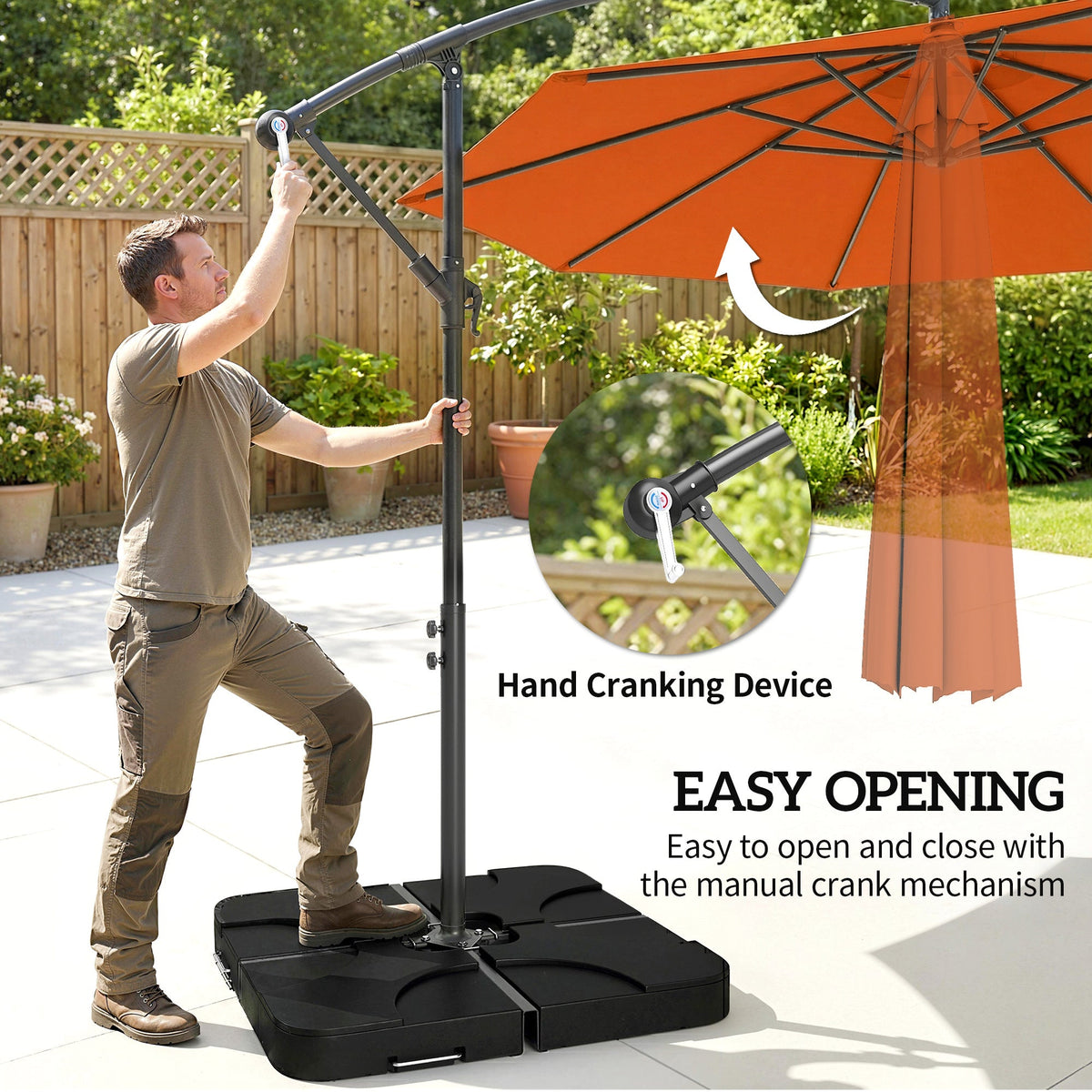 3 m Cantilever Parasol with Weights, Cover & Cross Base, Orange