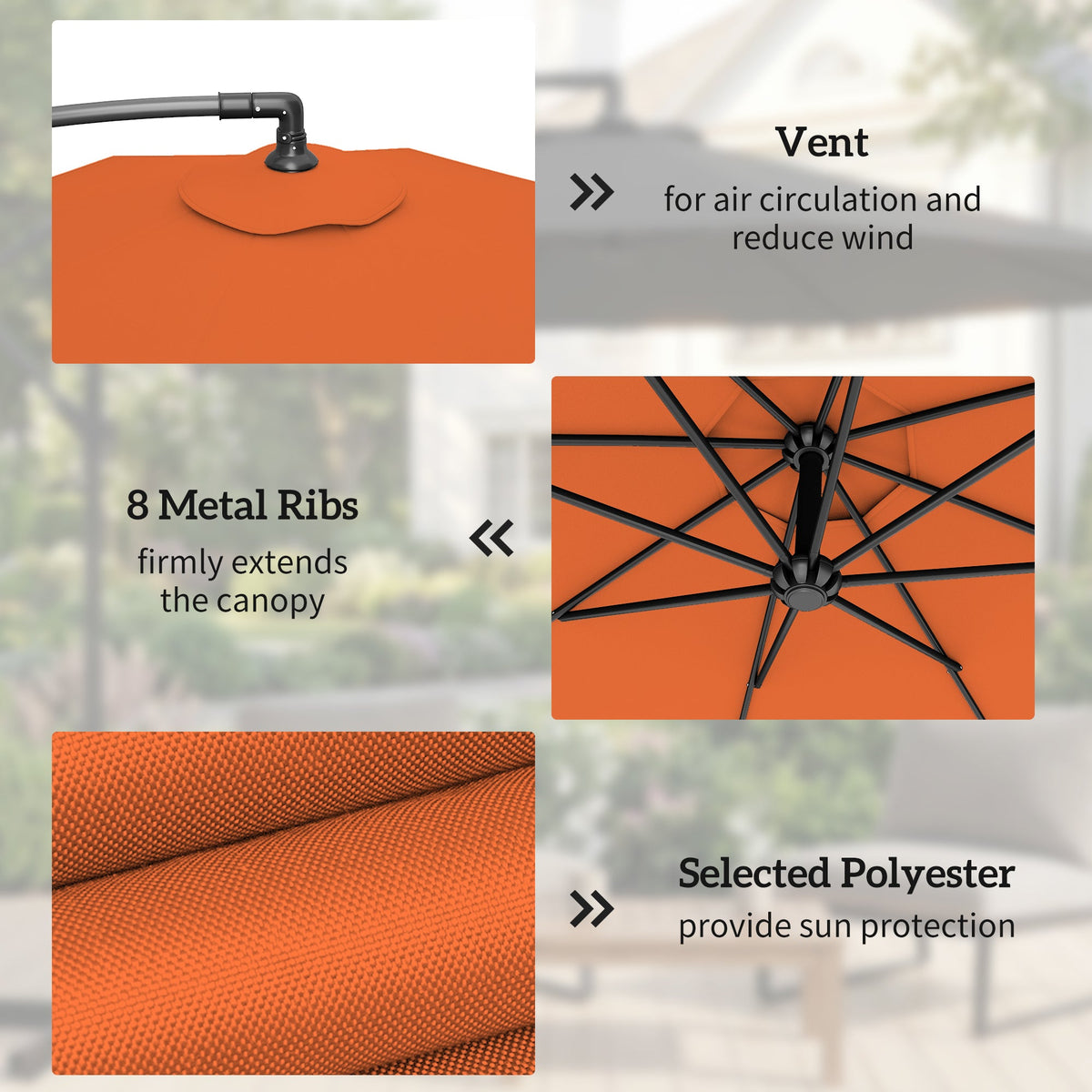 3 m Cantilever Parasol with Weights, Cover & Cross Base, Orange