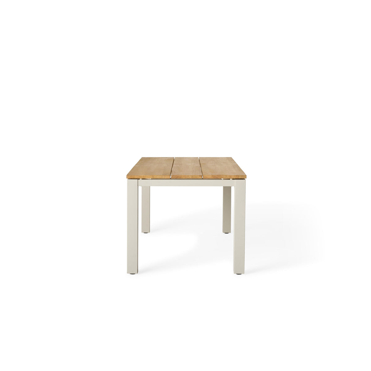 Merced Dining Table in Dune Aluminum With Teak Top