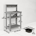 Outdoor Potting Bench Table with Faucet, Sink, Shelves and Hooks, Grey