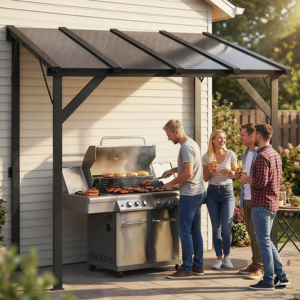 8' x 5' Hardtop Grill Gazebo with Polycarbonate Roof and Steel Frame, Wall-Mounted