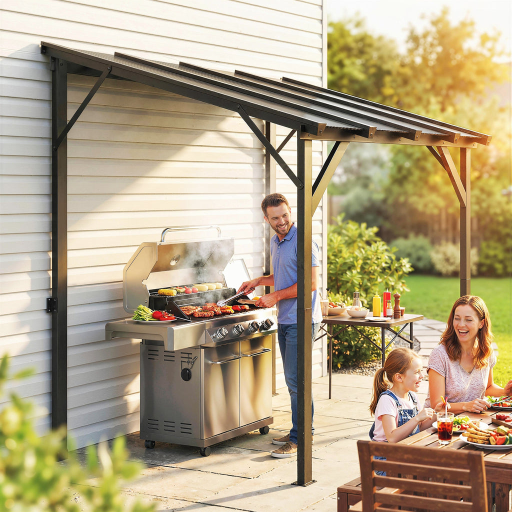 8' x 5' Hardtop Grill Gazebo with Polycarbonate Roof and Steel Frame, Wall-Mounted