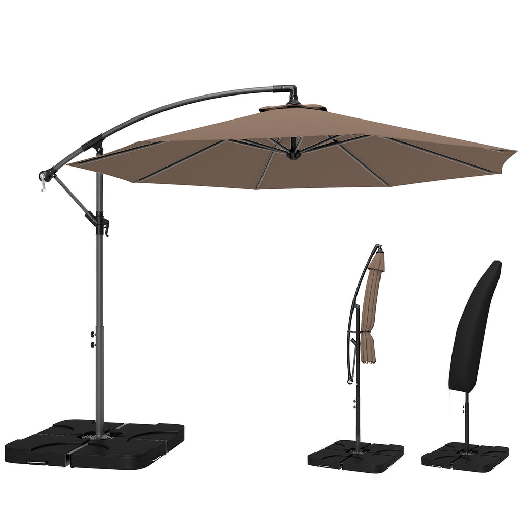 3 m Cantilever Parasol with Weights, Cover & Cross Base, Coffee