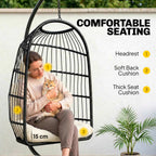 Hanging Egg Chair with Stand, Foldable Basket & Thick Cushion, Adjustable Height
