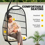 Hanging Egg Chair with Stand, Foldable Basket & Thick Cushion, Adjustable Height