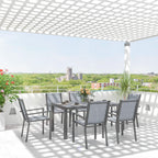 7pc Patio Dining Set with WPC Table and 6 Stackable Chairs, Light Grey