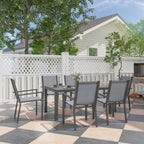 7pc Patio Dining Set with WPC Table and 6 Stackable Chairs, Light Grey
