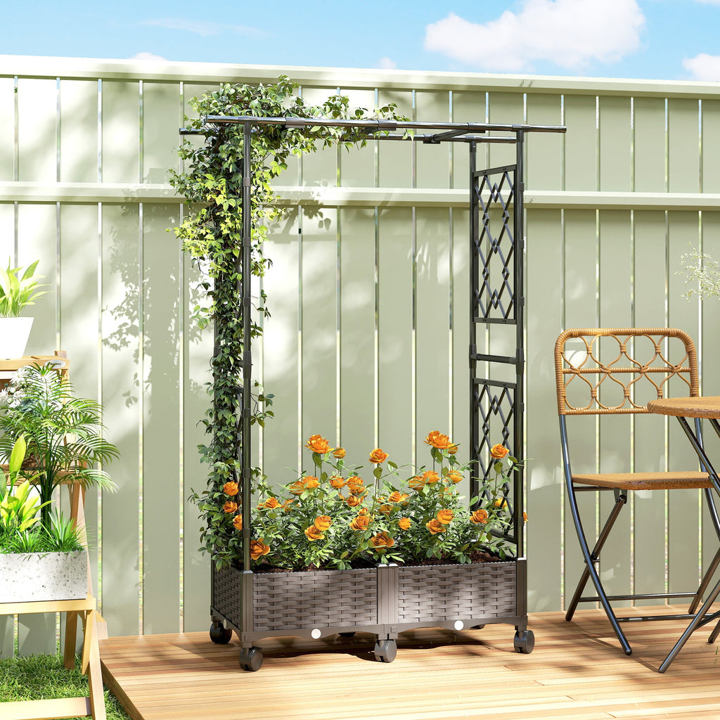 Raised Garden Bed with Arch Trellis, Wheels and Self-Watering Design
