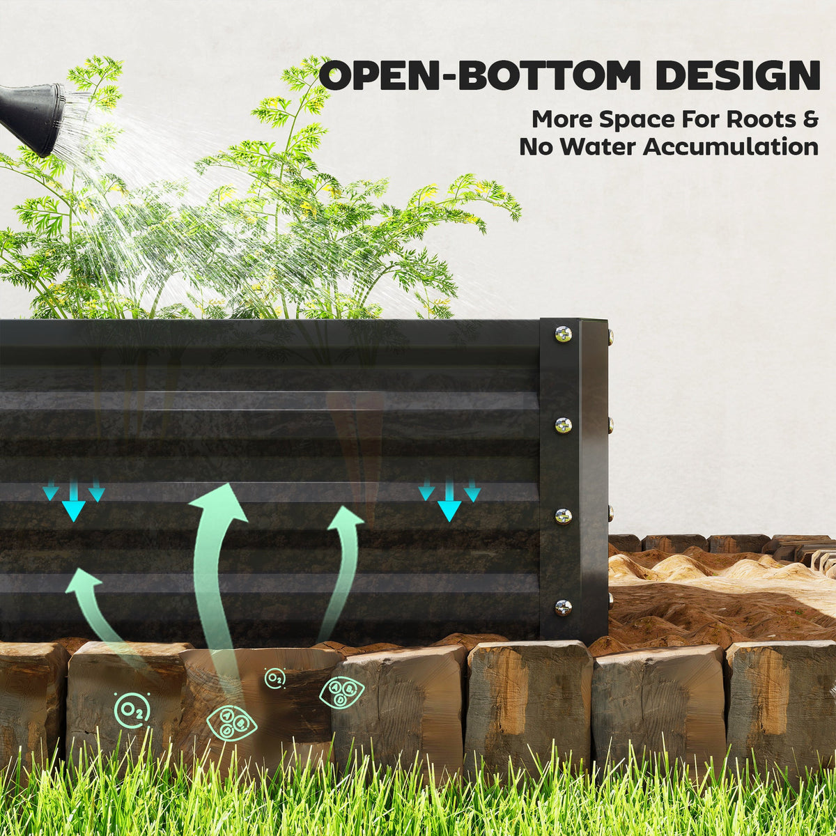 4' x 2' x 1' Galvanized Raised Garden Bed for Vegetables, Black