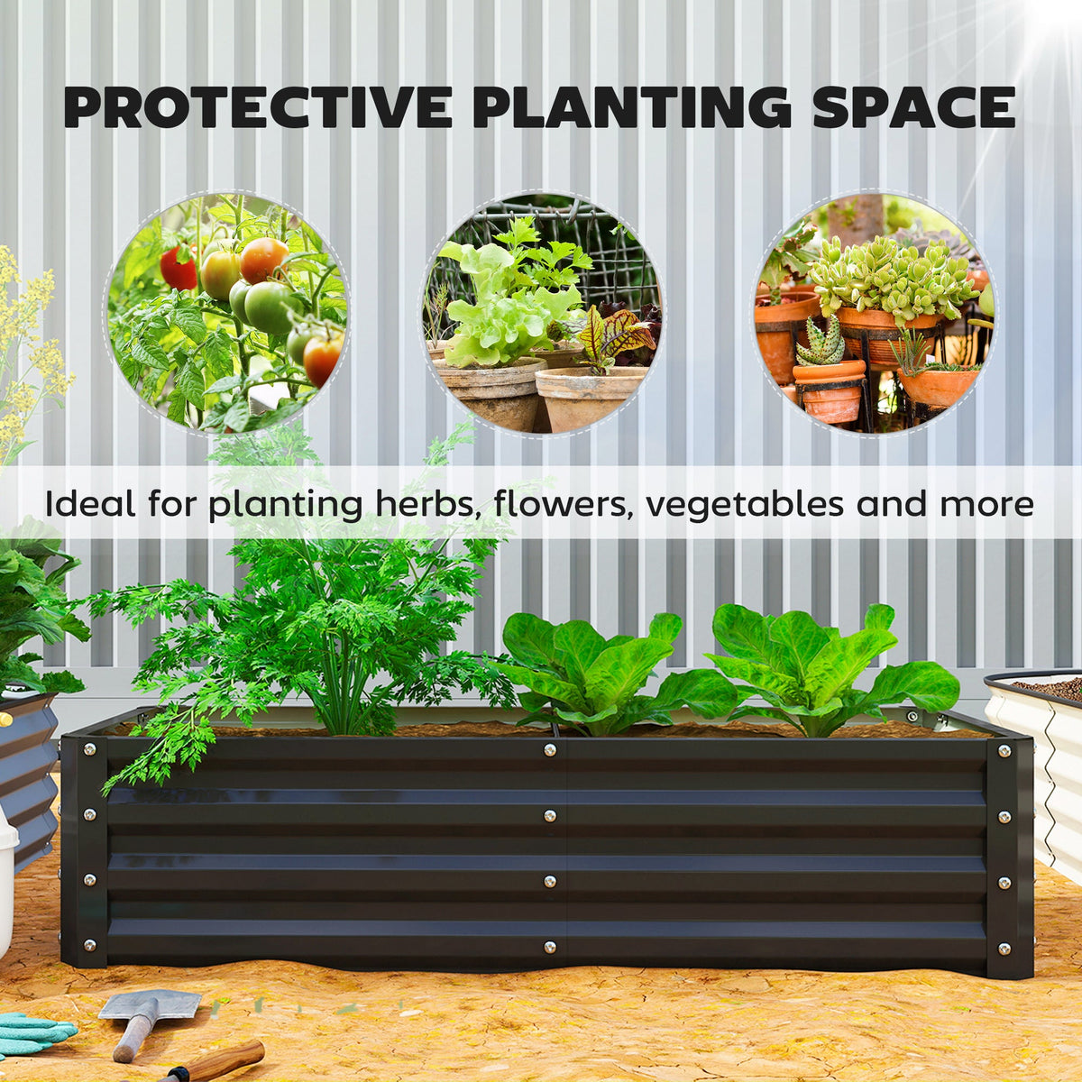 4' x 2' x 1' Galvanized Raised Garden Bed for Vegetables, Black