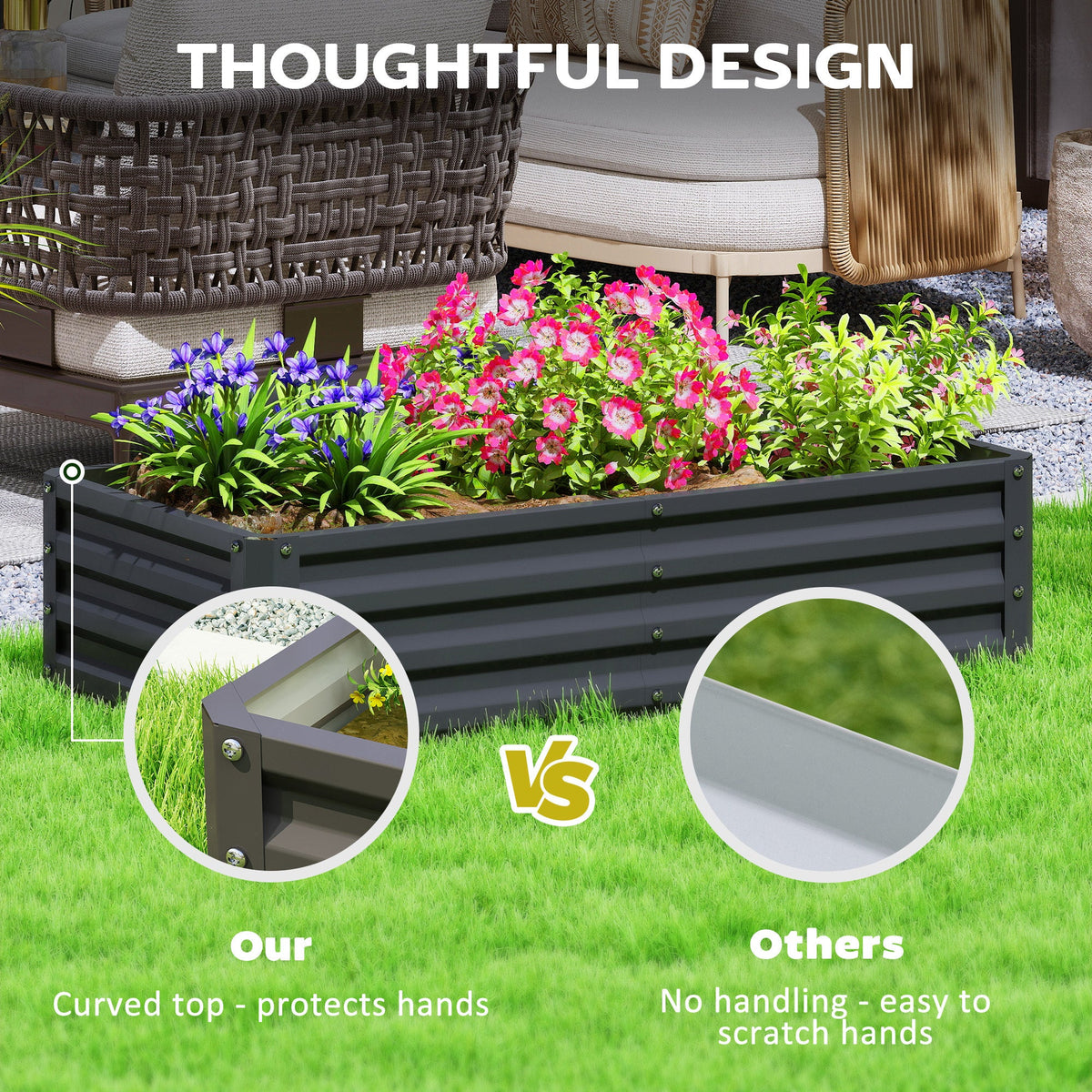 4' x 2' x 1' Galvanized Raised Garden Bed for Vegetables, Black