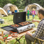 3-Burner Portable Gas Plancha Grill 8.1 kW with Griddle & Side Shelf, Black
