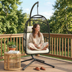 Hanging Egg Chair with Stand, Foldable Basket & Thick Cushion, Adjustable Height