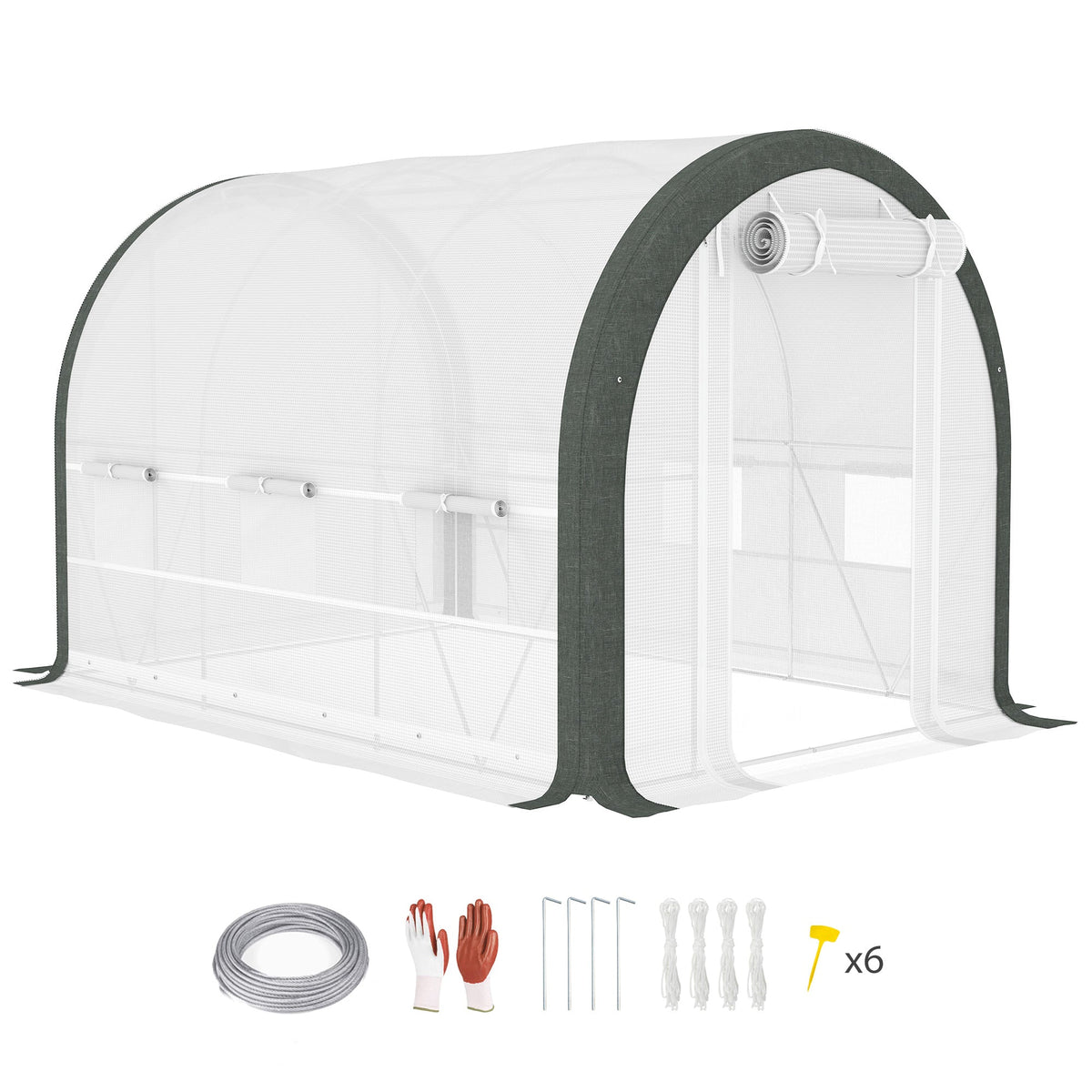 10' x 6.6' x 6.6' Walk-in Tunnel Greenhouse with 6 Windows, White