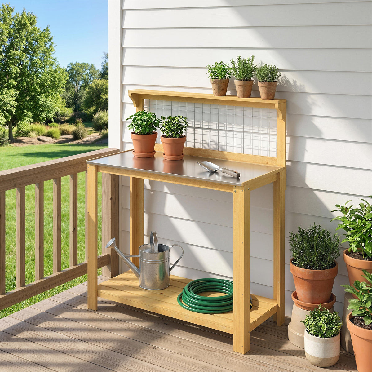 100 x 48 x 119 cm Potting Bench with Aluminium Worktop, Yellow