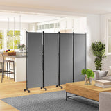 4 Panel Folding Room Divider with Lockable Wheels, Dark Grey