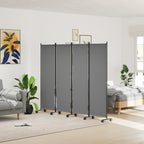 4 Panel Folding Room Divider with Lockable Wheels, Dark Grey