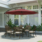 3 m Banana Parasol with Crank Handle, 8 Ribs & Cross Base, Wine Red