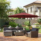 3 m Banana Parasol with Crank Handle, 8 Ribs & Cross Base, Wine Red
